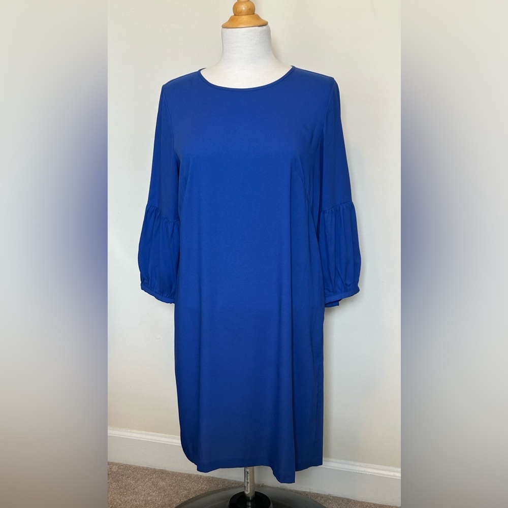 LOFT Ann Taylor Royal Blue - Midi Shift Dress Size 12 - 3/4 length sleeves